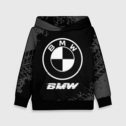 Толстовка-худи детская BMW speed на темном фоне со следами шин, цвет: 3D-черный