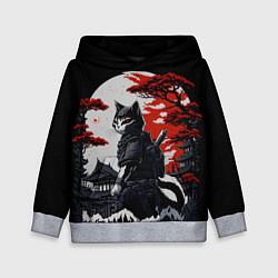 Толстовка-худи детская Котик ниндзя - мрачный, цвет: 3D-меланж