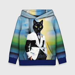 Толстовка-худи детская Cat fashionista - neural network - pop art, цвет: 3D-синий