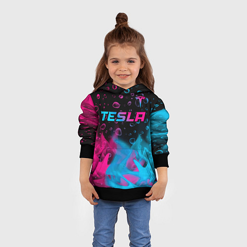 Детская толстовка Tesla - neon gradient: символ сверху / 3D-Черный – фото 4