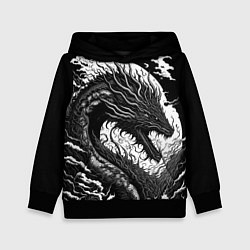 Толстовка-худи детская Черно-белый дракон и волны, цвет: 3D-черный