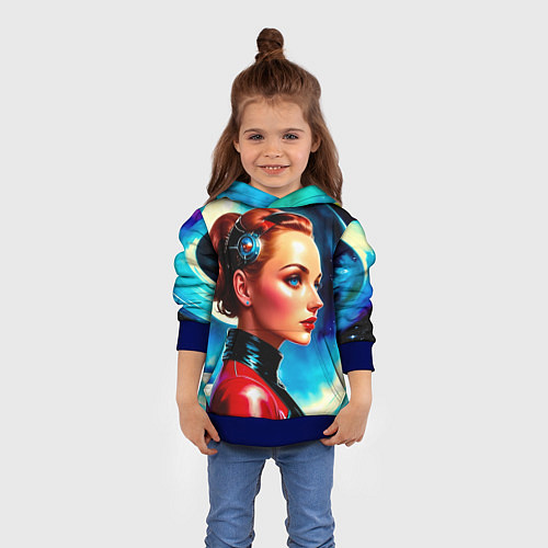 Детская толстовка Девушка связист в космосе / 3D-Синий – фото 4