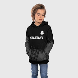 Толстовка-худи детская Suzuki speed на темном фоне со следами шин: символ, цвет: 3D-черный — фото 2
