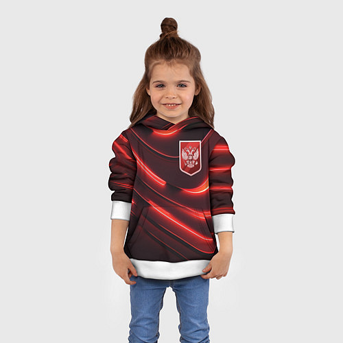 Детская толстовка Красный неоновый герб России / 3D-Белый – фото 4