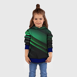 Толстовка-худи детская Черно зеленые полосы, цвет: 3D-синий — фото 2