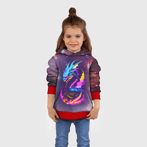 Детская толстовка Space dragon - neon glow - neural network / 3D-Красный – фото 4