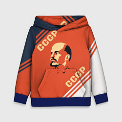 Толстовка-худи детская Ленин на красном фоне, цвет: 3D-синий