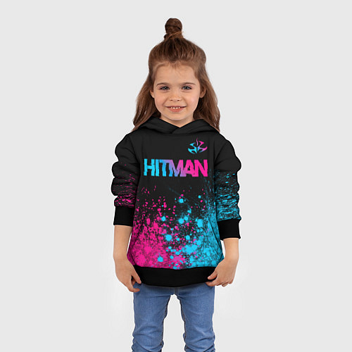 Детская толстовка Hitman - neon gradient: символ сверху / 3D-Черный – фото 4