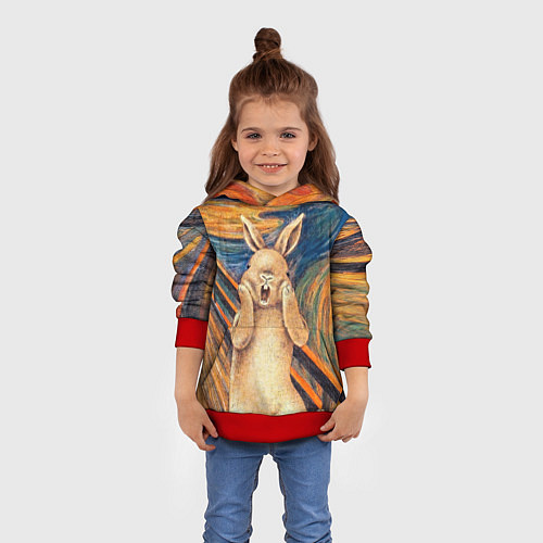 Детская толстовка Картина Крик - кролик / 3D-Красный – фото 4
