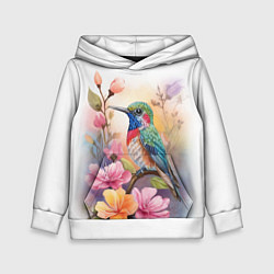 Детская толстовка Колибри и цветы - акварель