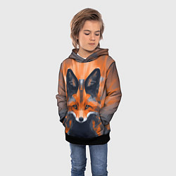 Толстовка-худи детская Нарисованная огненная лиса, цвет: 3D-черный — фото 2