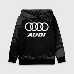 Толстовка-худи детская Audi speed на темном фоне со следами шин, цвет: 3D-черный