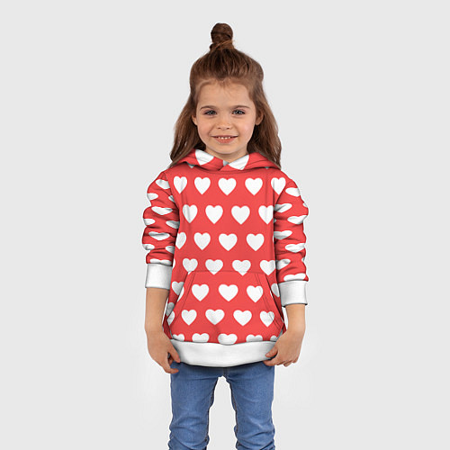 Детская толстовка Сердечки на красном фоне / 3D-Белый – фото 4