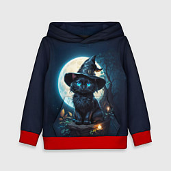 Толстовка-худи детская Кот ведьмы - Хэллоуин, цвет: 3D-красный
