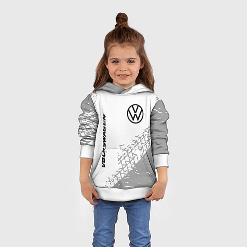 Детская толстовка Volkswagen speed на светлом фоне со следами шин: н / 3D-Белый – фото 4