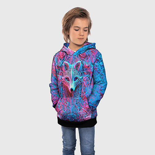 Детская толстовка Лис из розово-голубых узоров / 3D-Черный – фото 3