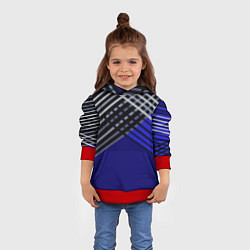 Толстовка-худи детская Белые и серые полосы на синем фоне, цвет: 3D-красный — фото 2