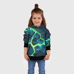 Толстовка-худи детская Яркий зеленый разлом плит, цвет: 3D-черный — фото 2
