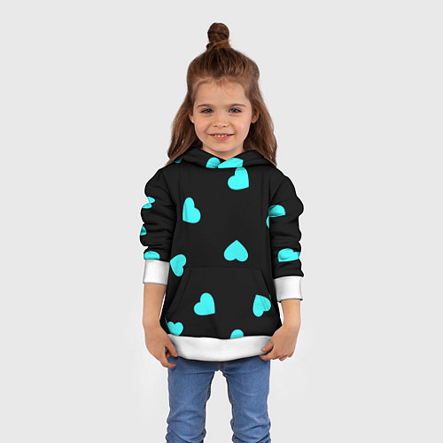 Детская толстовка С голубыми сердечками на черном / 3D-Белый – фото 4