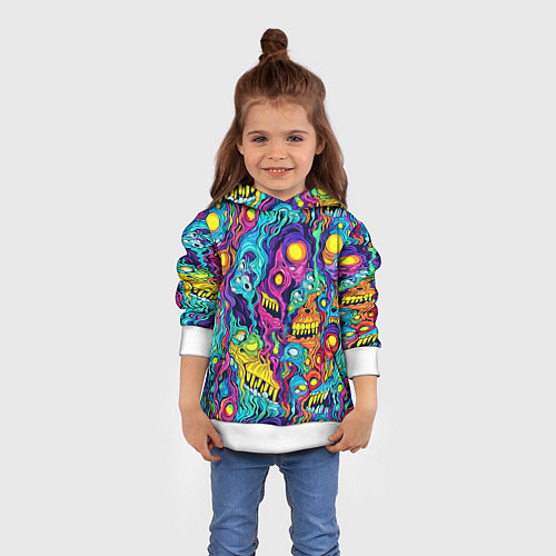 Детская толстовка Кислотные психоделические черепа / 3D-Белый – фото 4
