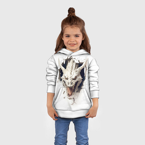 Детская толстовка Белый дракон выглядывает из стены / 3D-Белый – фото 4