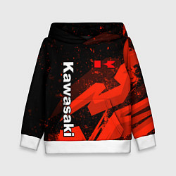 Толстовка-худи детская Кавасаки - красные брызги, цвет: 3D-белый