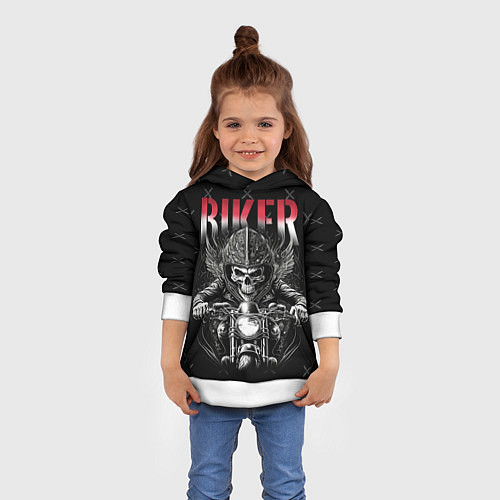 Детская толстовка Скелет байкера на мотоцикле / 3D-Белый – фото 4