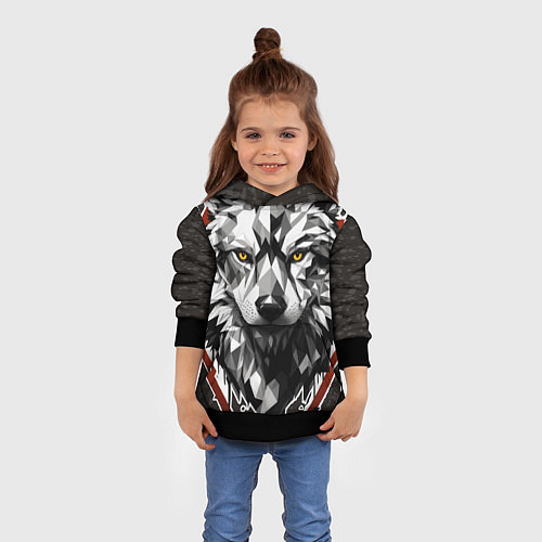 Детская толстовка Черный волк - полигональная голова зверя / 3D-Черный – фото 4