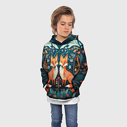 Толстовка-худи детская Две лисички в стиле фолк арт, цвет: 3D-белый — фото 2