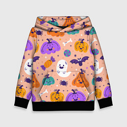 Толстовка-худи детская Halloween - pumpkins and ghosts, цвет: 3D-черный