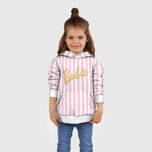 Детская толстовка Barbie - золотая надпись и бело-розовые полосы / 3D-Белый – фото 4