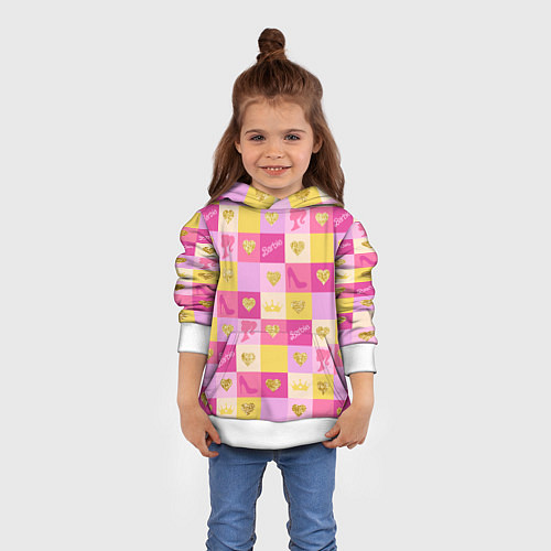 Детская толстовка Барби: желтые и розовые квадраты паттерн / 3D-Белый – фото 4