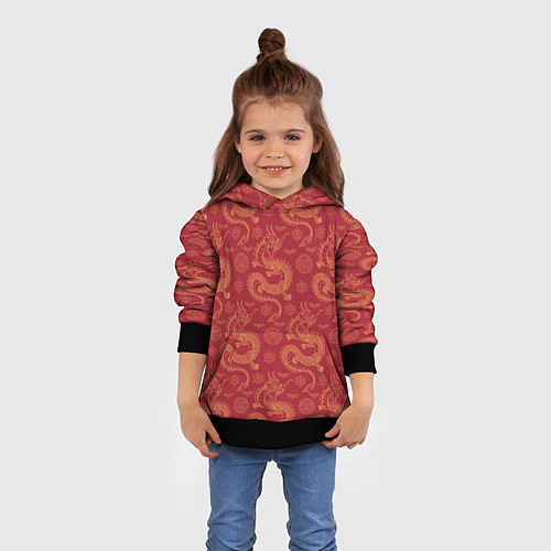 Детская толстовка Dragon red pattern / 3D-Черный – фото 4