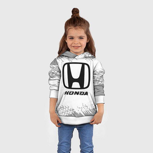 Детская толстовка Honda speed на светлом фоне со следами шин / 3D-Белый – фото 4
