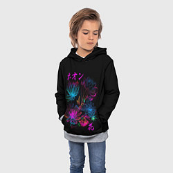 Толстовка-худи детская Неоновые цветы - японский стиль, цвет: 3D-меланж — фото 2