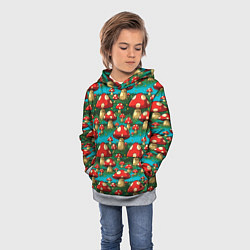 Толстовка-худи детская Мультяшный мухомор паттерн, цвет: 3D-меланж — фото 2