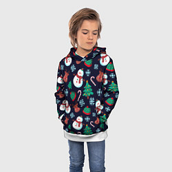 Толстовка-худи детская Снеговички с рождественскими оленями и елками, цвет: 3D-белый — фото 2