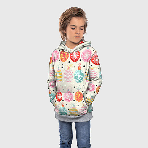 Детская толстовка Разноцветные новогодние шары / 3D-Меланж – фото 3