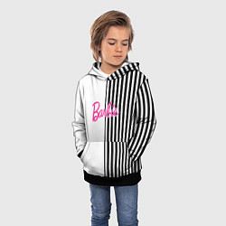Толстовка-худи детская Барби - белый и черные полосы, цвет: 3D-черный — фото 2
