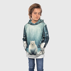 Толстовка-худи детская Мишка в зимнем лесу в стиле фолк-арт, цвет: 3D-белый — фото 2