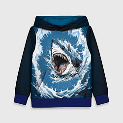 Толстовка-худи детская Морда акулы в воде, цвет: 3D-синий