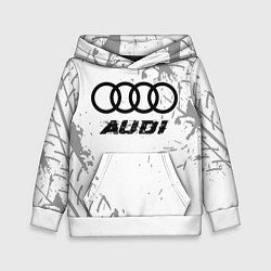 Толстовка-худи детская Audi speed на светлом фоне со следами шин, цвет: 3D-белый