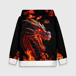 Толстовка-худи детская Огненный дракон 2024 год, цвет: 3D-белый