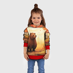 Толстовка-худи детская Мишка в осеннем лесу фолк-арт, цвет: 3D-красный — фото 2