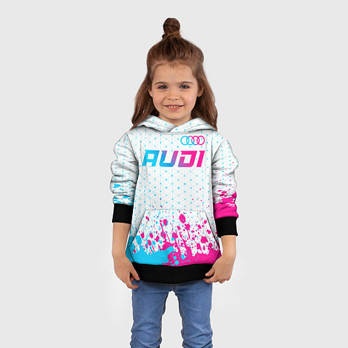 Детская толстовка Audi neon gradient style: символ сверху / 3D-Черный – фото 4