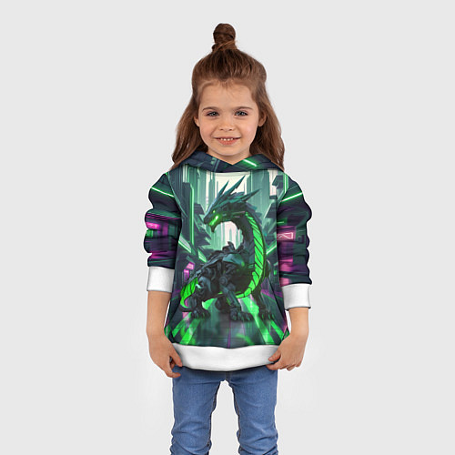 Детская толстовка Неоновый зеленый дракон / 3D-Белый – фото 4
