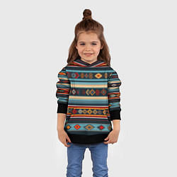 Толстовка-худи детская Этнический орнамент в горизонтальную полоску, цвет: 3D-черный — фото 2