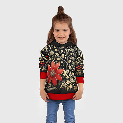 Детская толстовка Новогодние цветы и листья / 3D-Красный – фото 4