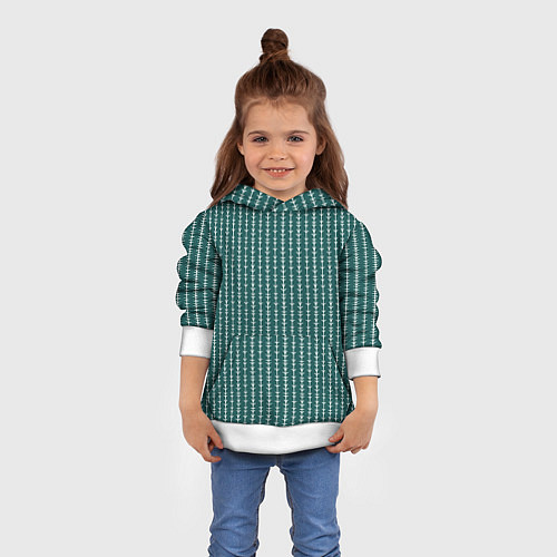Детская толстовка Зелёно-морской в полоску / 3D-Белый – фото 4
