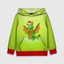 Толстовка-худи детская Зеленый дракошка, цвет: 3D-красный
